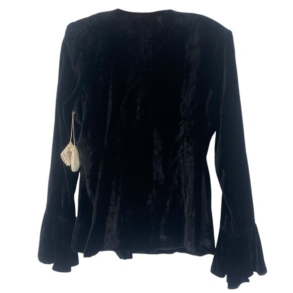 Double D Ranch VTG Size M Western Crushed Velvet Jacket Black RARE Shoulder Pads - Picture 3 of 16